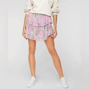 LoveShackFancy Pastel Floral Ruffle Watercolor Skirt